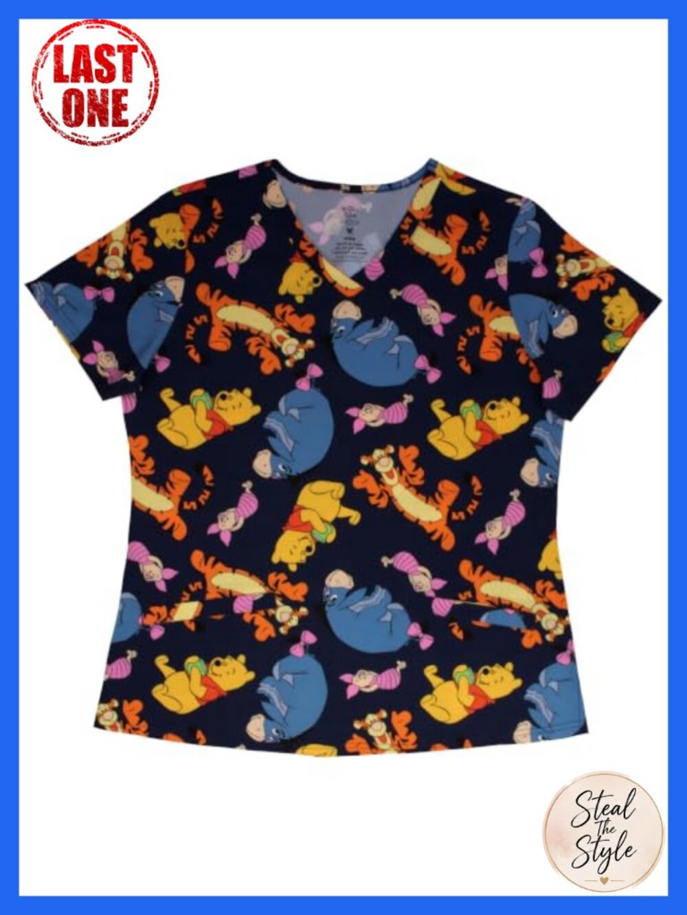 Disney Winnie the Pooh Scrub Top V-Neck Short Sleeve Medical Uniform